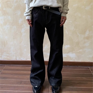 美式高街黑色阔腿直筒牛仔裤男2025秋冬直筒显瘦垂感ing长裤子图片