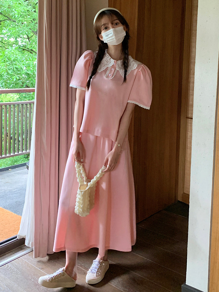 粉色卡通印花卫衣套装女春季2025新款设计感减龄休闲半身裙两件套,女装套装/套裙,浙宝192（原082）