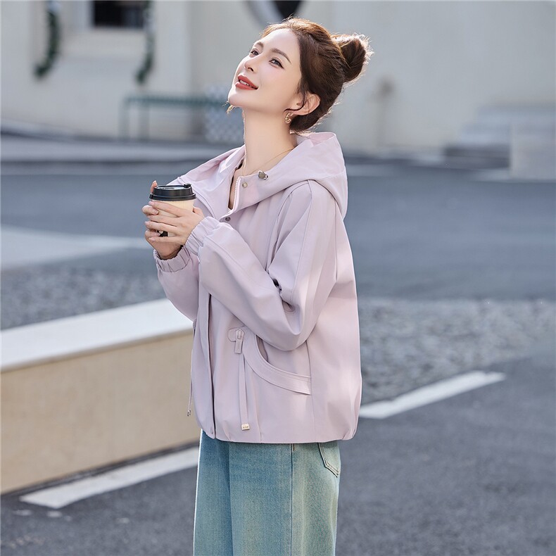 短款风衣外套女2026春季新款连帽拉链夹克小个子休闲户外上衣,女装短外套,恋慕依尚