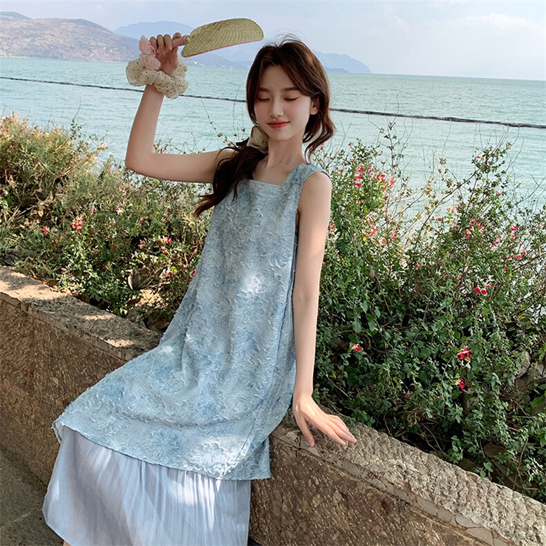夏日绝美海边度假连衣裙女2025新款独特漂亮超好看提花无袖背心裙,女装连衣裙,浙宝276（原081）