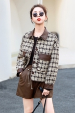 小个子毛呢女2025春秋新款复古法式高级感减龄pu皮短裤，女装短外套，丽美静依