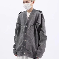 破坏设计感小众解构型V领针织开衫重工拉链金属外套-ZT315-网络图，女装短外套，星座1002-2