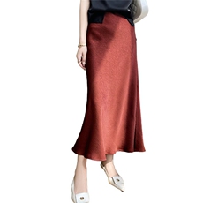 鱼尾裙缎面抓花半身裙女2025夏季新款高腰长裙轻奢显瘦垂感醋酸裙，女装半身裙，羊特美羊绒