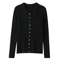 2025年春季POLO领开衫单排扣长袖纯色简约山羊绒针织衫，女装羊绒衫，东业羊绒