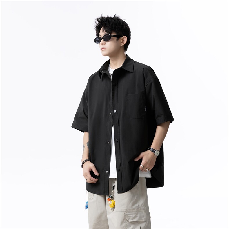 2025夏装短袖衬衫百搭透气男士衬衣纯色宽松C02-P38,男装衬衫,电商042