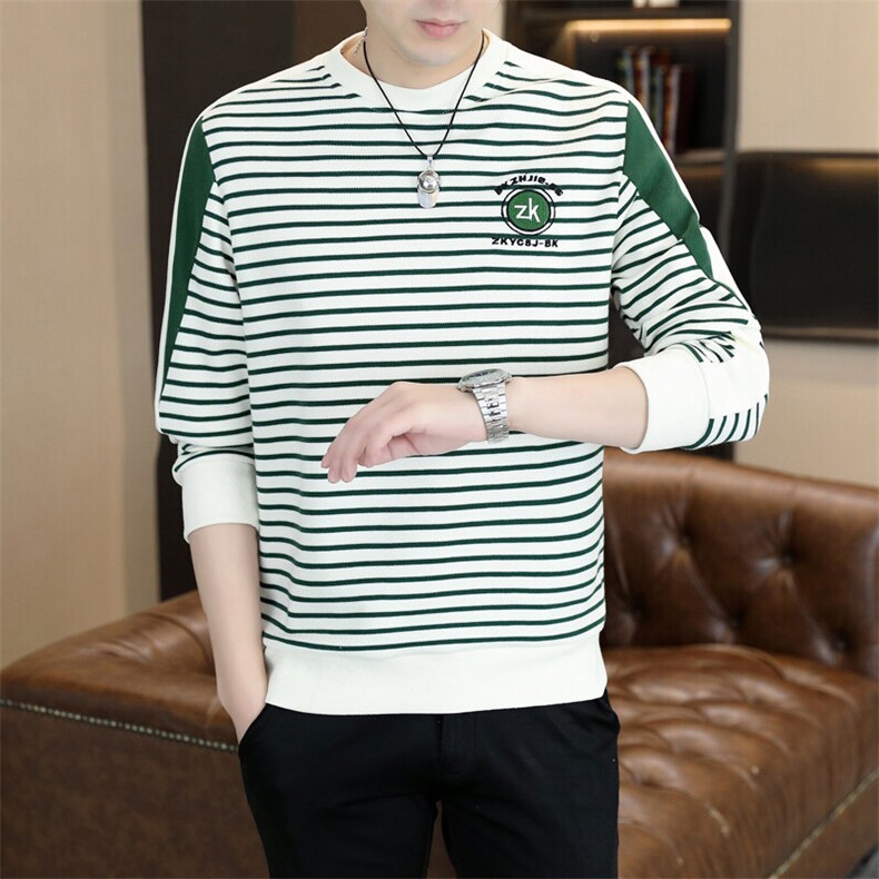 男士休闲时尚圆领拼接条纹刺绣套头圆领卫衣打底衫L518-P47,男装卫衣,星座310B-3