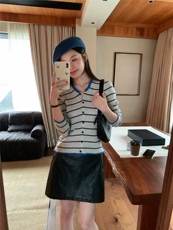 2025秋冬百搭时尚简约韩系撞色条纹针织开衫，女装针织衫/毛衣，沐策羊绒