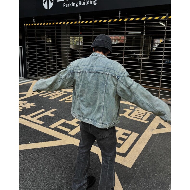 博主风cleanfit牛仔外套男美式复古垫肩夹克JK2409-特P90,男装夹克,星座1007（原301D）