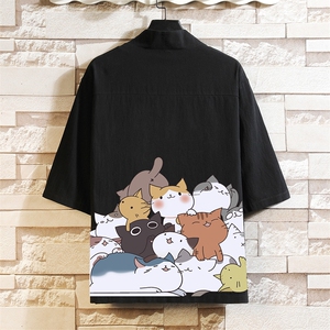 HF59162-P40风汉服男开衫外套七分袖道袍 砖墙挂拍图片