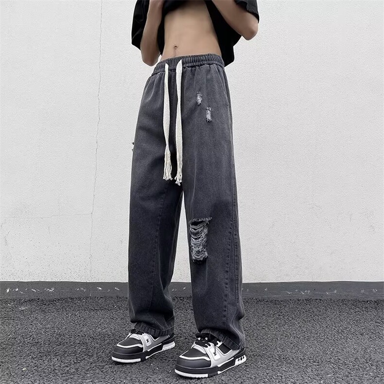 春季复古牛仔直筒裤vibe高街抽绳潮牌男休闲百搭长裤N02227-P42,男装牛仔裤,星座308B-2