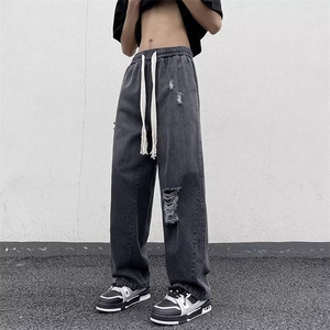 春季复古牛仔直筒裤vibe高街抽绳潮牌男休闲百搭长裤N02227-P42图片