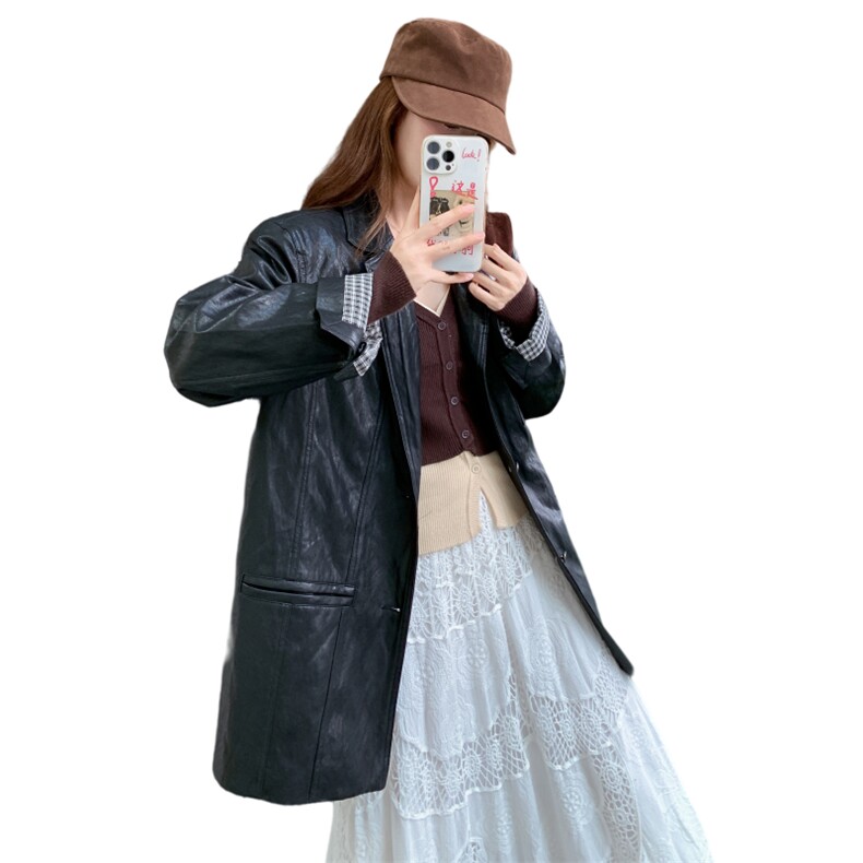 减龄黑色复古皮衣外套女秋季2025新款显瘦PU夹克机车服爆款高级感,女装皮衣,2C291