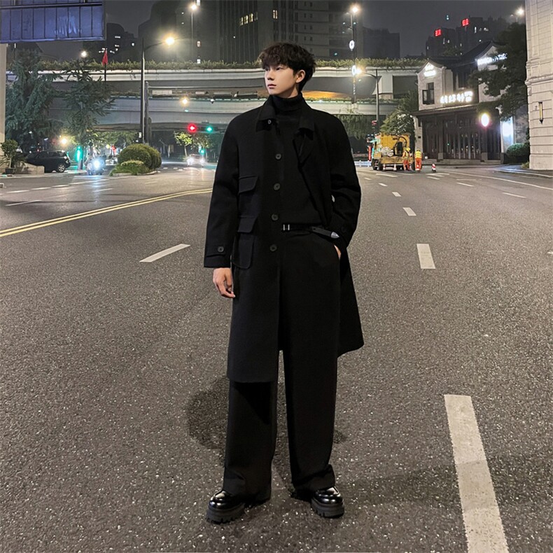 秋冬毛呢大衣男潮个性情侣款宽松风衣中长款过膝外套MN00330/P135图片