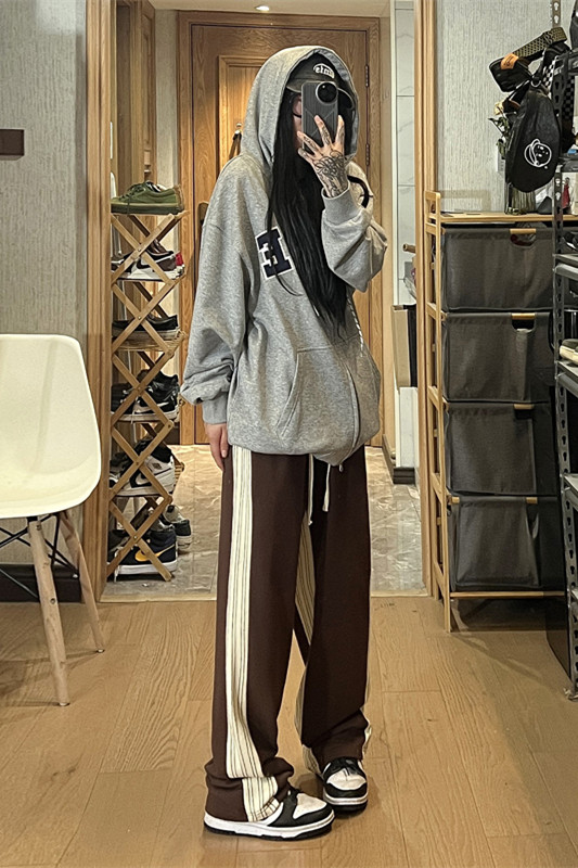 秋季新款条纹拼接卫裤长裤女模XZ604-KP75-P55控68,男装休闲裤,星座604
