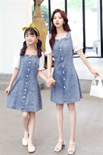 2021夏季新款时尚气质牛仔砂洗亲子连衣裙，女装连衣裙，安之芮娜