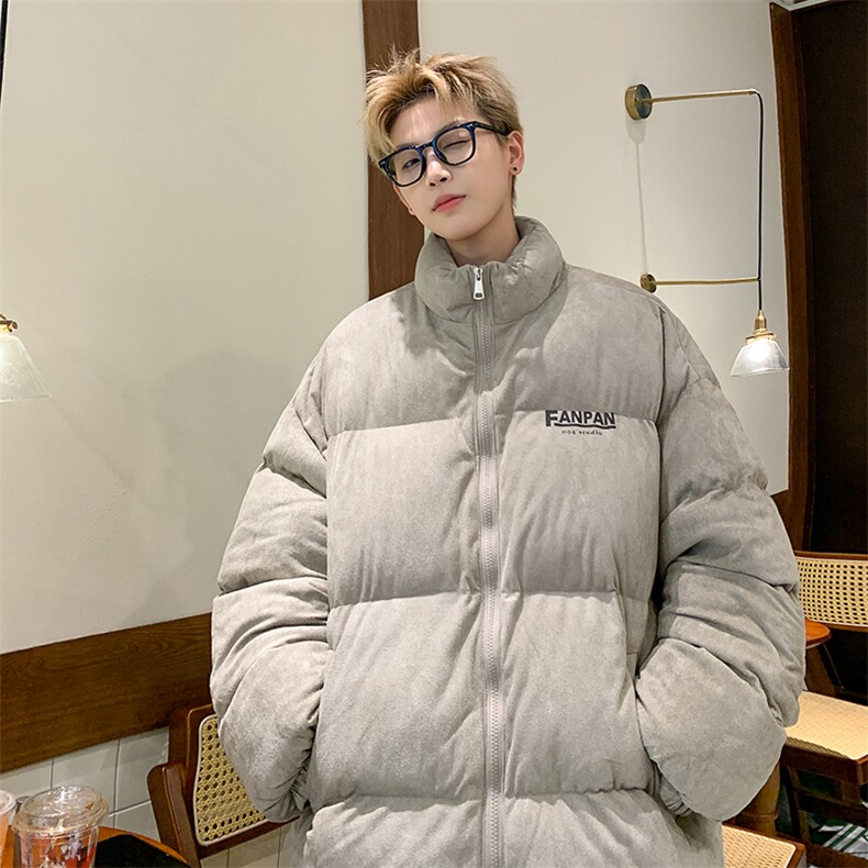 麂皮绒复合棉服宽松棉衣加厚印花棉袄面包服MY8698/特P90灰,男装棉衣,电商A094