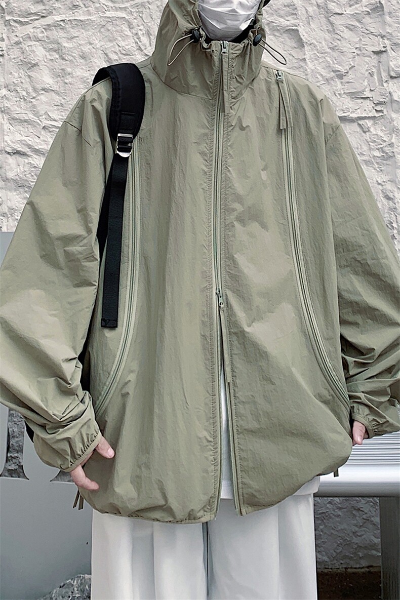双拉链连帽防晒衣外套男士夏季薄款upf50+冰丝户外骑车钓鱼防晒服,男装夹克,电商A102-1