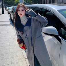 现货新款双面羊毛呢正反两穿连帽休闲羊毛大衣女风衣，女装毛呢外套，丝露怡语