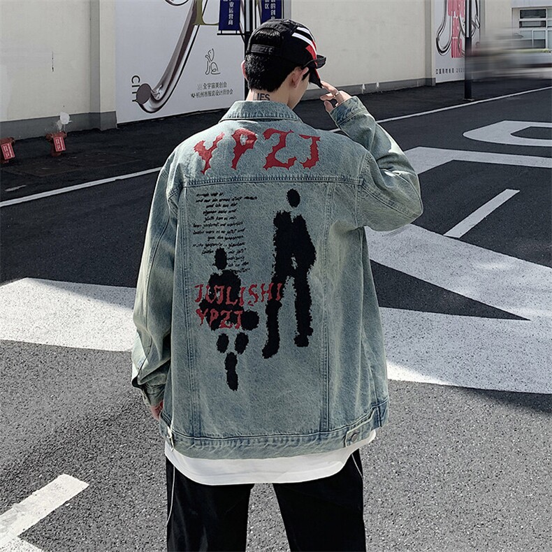 M-5XL大码重工艺春秋季高街宽松复古牛仔外套潮牌夹克衬衫A161,男装衬衫,电商A161