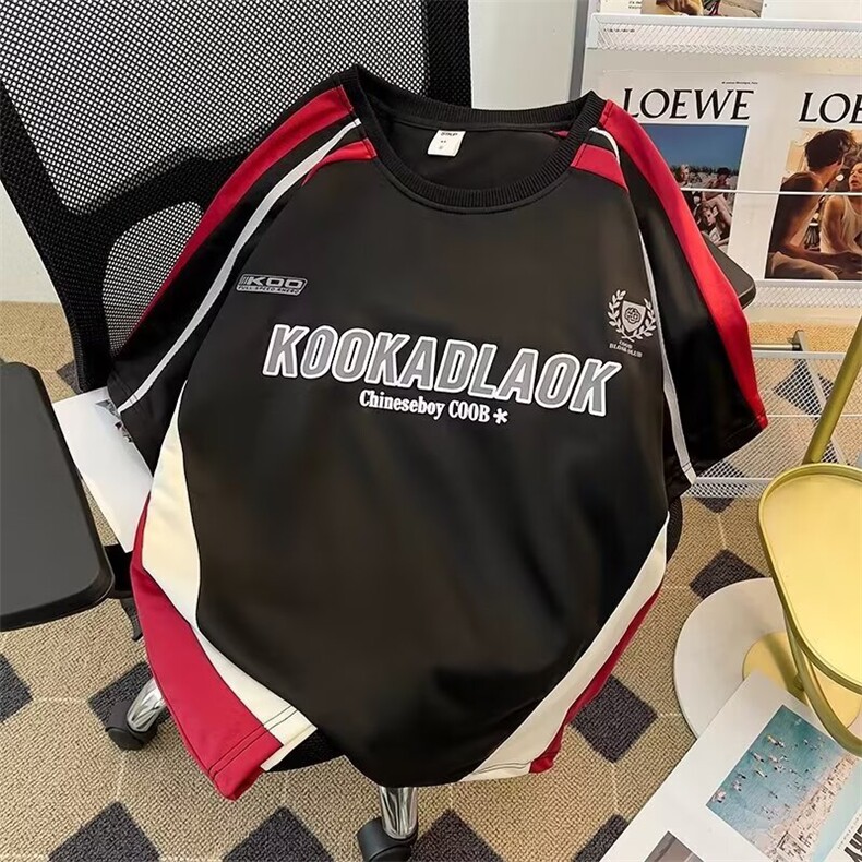重磅设计感拼色篮球运动短袖男女赛车服机能风宽松T恤GA5145P35,男装T恤,星座1013-5