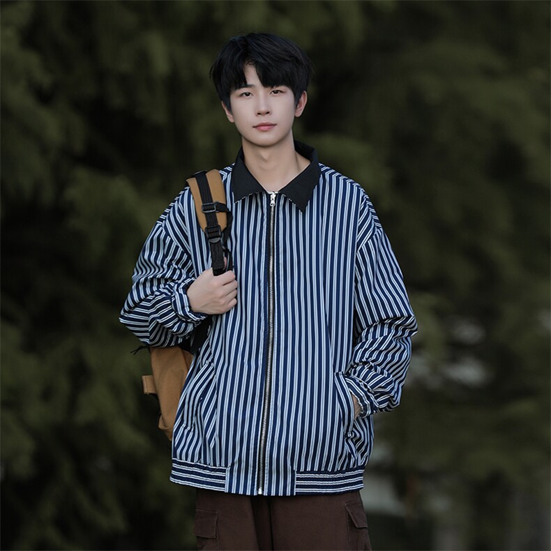 2025秋两面穿条纹外套男大码休闲夹克JK92P65,男装夹克,电商C323