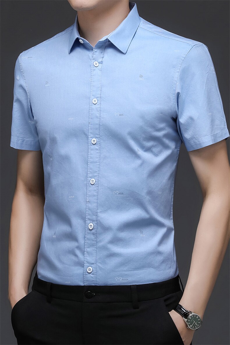 2023新款衬衫男短袖衣服夏季免烫男装冰丝休闲男士衬衣修身半袖寸,男装衬衫,电商B212（原钱塘6029）