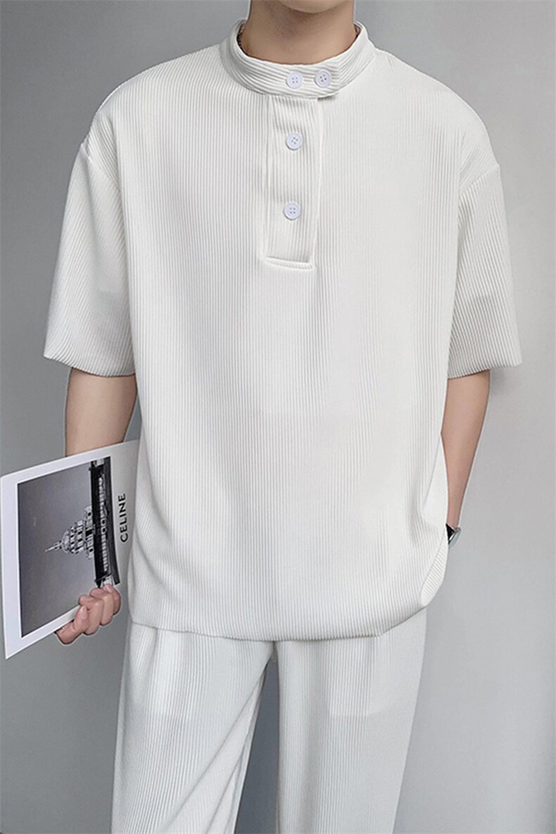 夏轻熟风宽松显瘦立领Polo衫痞帅休闲运动套装TZ25/P100控149,男装Polo衫,电商A243