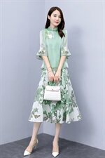 民族风女2023年夏季新款复古中国风改良旗袍雪纺连衣裙，女装连衣裙，韩然一族