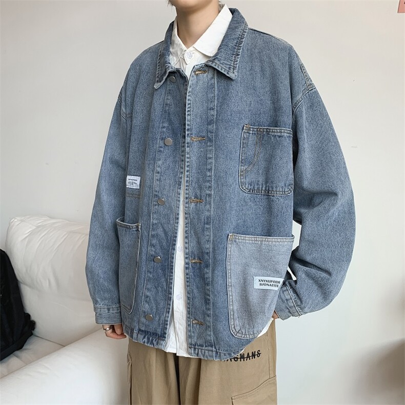 港风中性外套宽松oversized男上衣休闲慵懒风牛仔夹克W93/P60,男装夹克,电商D202-1