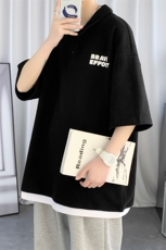 夏季新品学生假两件印花半袖潮百搭翻领T恤短袖1500-P45控价68，男装T恤，电商A441-1