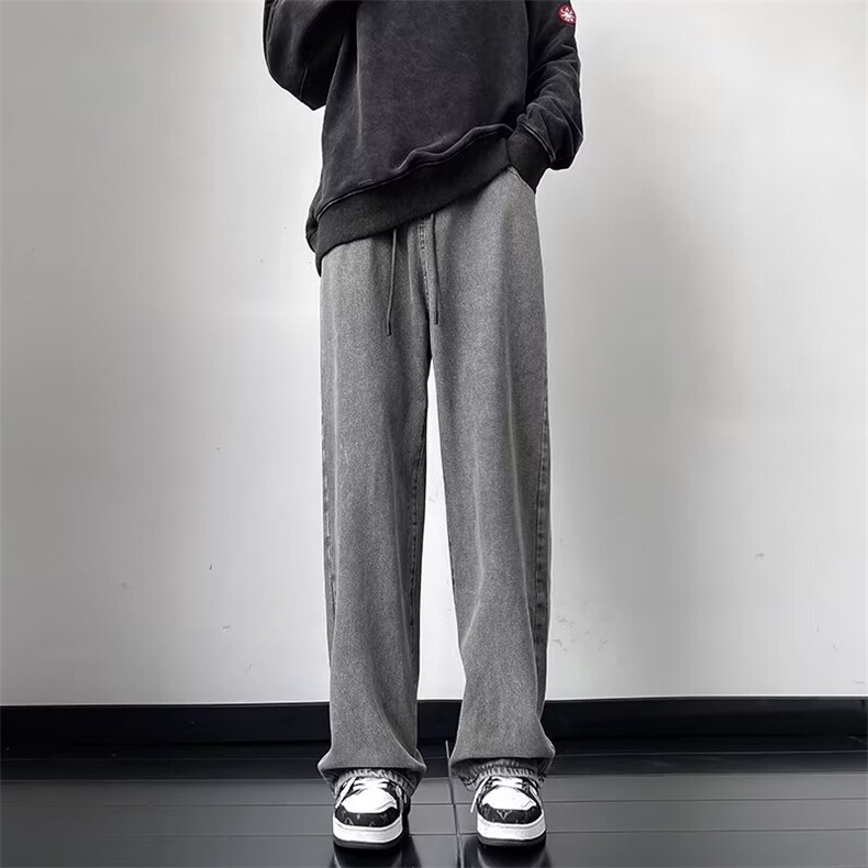 美式高街水洗直筒牛仔裤休闲百搭宽松纯色牛仔长裤男女同款潮牌，男装牛仔裤，星座1013