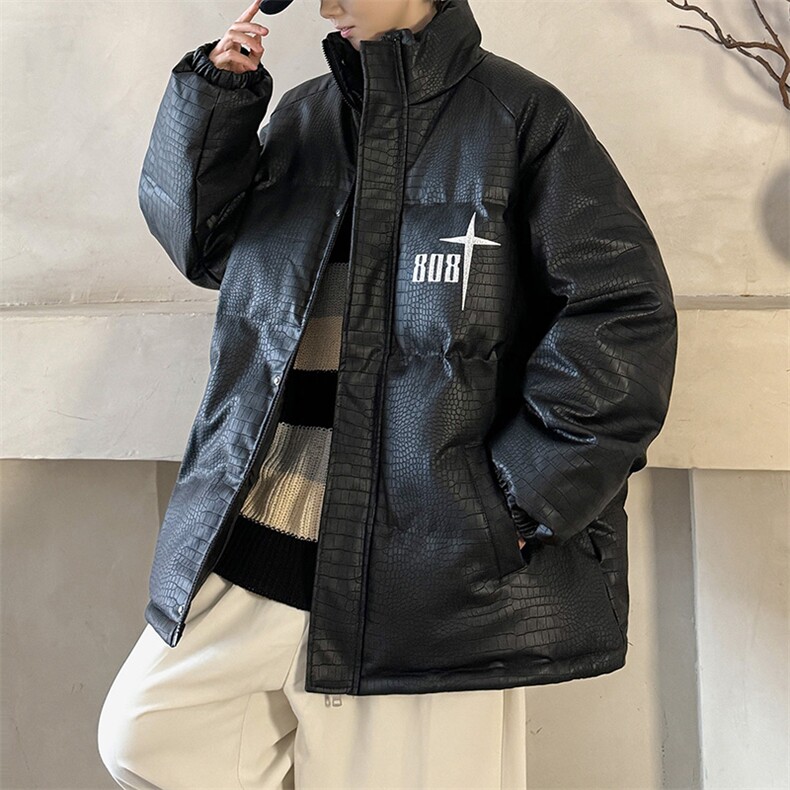 港风棉衣棉服鳄鱼纹PU皮面包服立领棉袄皮衣外套1611-P90量大有差，男装皮衣，星座207