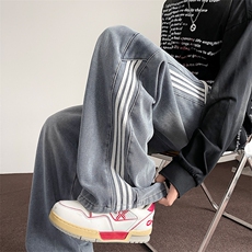 2026现货春季条纹拼接牛仔裤男直筒宽松阔腿裤子-A1218TP48控78，男装牛仔裤，电商B241