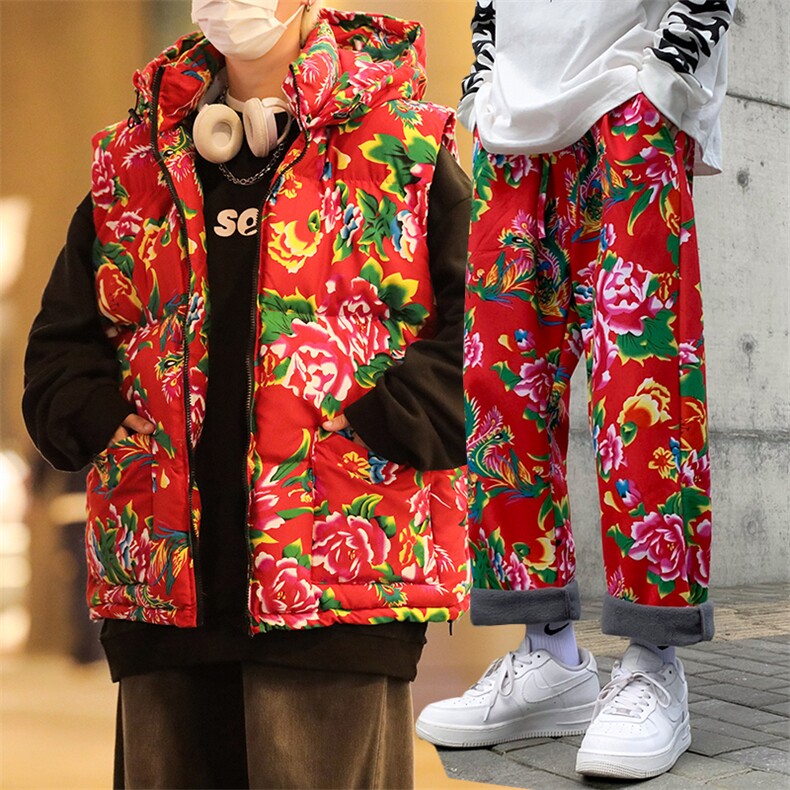 HA连帽棉马甲坎肩背心大码加绒裤套装新中式团队表演出汉服风,男装背心/马甲,星座115A(原星座507）