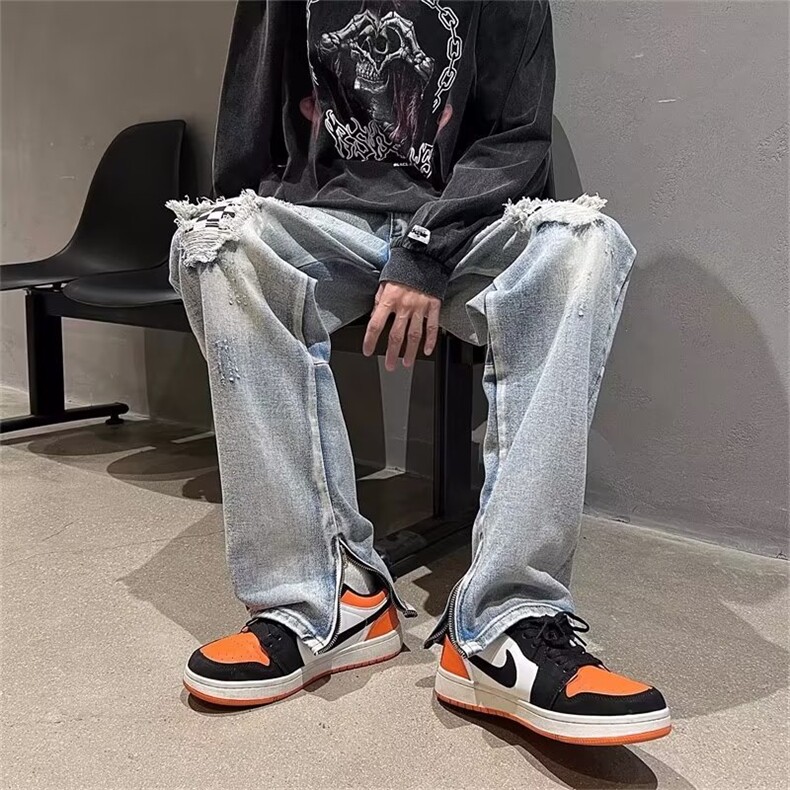 牛仔裤男韩版潮流高街帅气破洞拼色2023春夏季ins休闲裤RK065-P43,男装牛仔裤,星座412-2