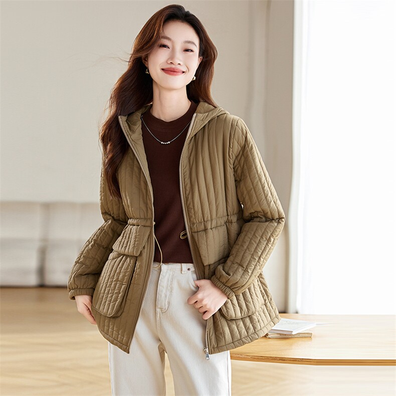 时尚轻薄羽绒棉服女2024冬新款抽绳收腰显瘦宽松休闲加厚加棉外套,女装棉衣/棉服,文熹诺