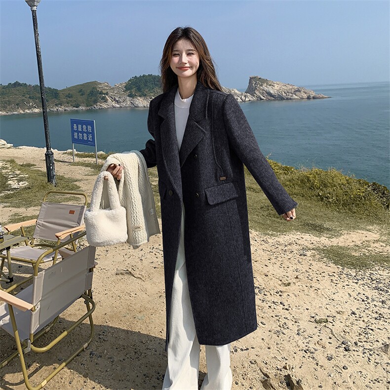 韩版气质长款双面羊绒西装大衣女2025秋冬季新款宽松显瘦呢子外套,女装毛呢外套,2C220