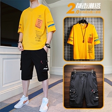 夏装新款潮牌半袖青少年运动休闲两件套T恤短袖套装男T8510-P50，男装套装，星座217-4