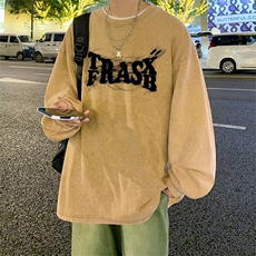 直播品质重磅纯棉美式蜡染水洗做旧潮牌宽松长袖t恤CT325特P38，男装T恤，电商A486