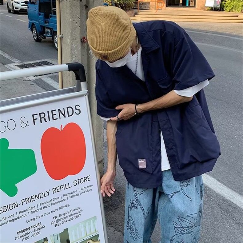夏季日系cityboy口袋短袖衬衫工装宽松机能男女衬衣潮S228-P38,男装衬衫,星座1008
