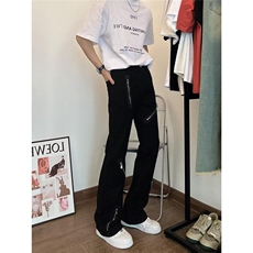 小众设计感高街暗黑风拉链黑色微喇叭牛仔裤裤子W6087P48，男装牛仔裤，星座1112-1