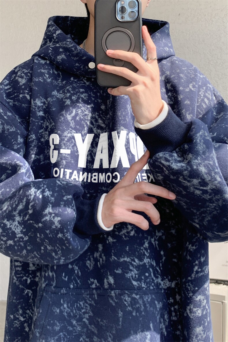 大皂风秋冬重磅450克假两件宽松连帽卫衣B208-WY3707-P70控108,男装卫衣,电商B208