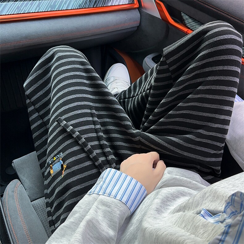 条纹宽松直筒裤时尚刺绣阔腿裤07XZ211-1-K2558-P60加绒65,男装卫衣,星座211-1
