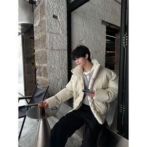 现货5W件冬季三防重磅硬挺boxy短款羽绒立领PU皮棉衣外套加厚棉服