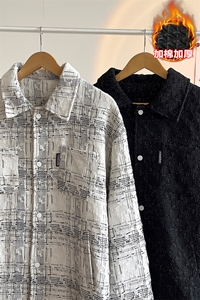 冬小香风翻领棉服男格子休闲加棉加厚夹克保暖外套J595J加棉-P95图片
