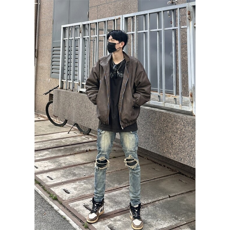 网图美拉德皮夹克拉链大口袋美式复古做旧PU皮衣DY2315-特P80,男装夹克,星座1213