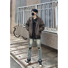 网图美拉德皮夹克拉链大口袋美式复古做旧PU皮衣DY2315-特P80，男装夹克，星座1213