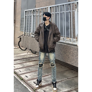 网图美拉德皮夹克拉链大口袋美式复古做旧PU皮衣DY2315-特P80