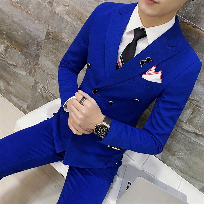 秋冬双排扣糖果色眼睛款西服套男三件套小西装外套A470-TZ79,男装西服套装,电商A207