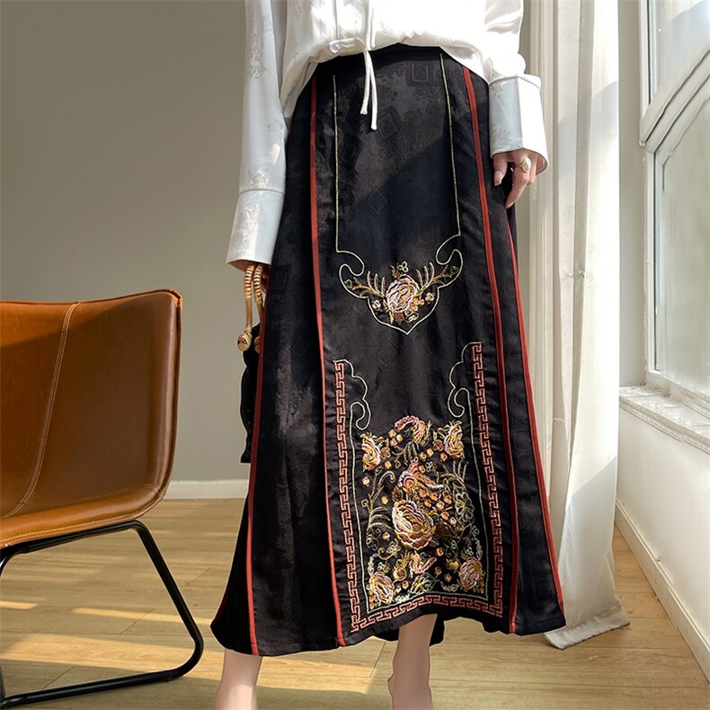 半身裙女春夏中长款高腰显瘦印花气质复古A字裙，女装半身裙，绒宛羊绒